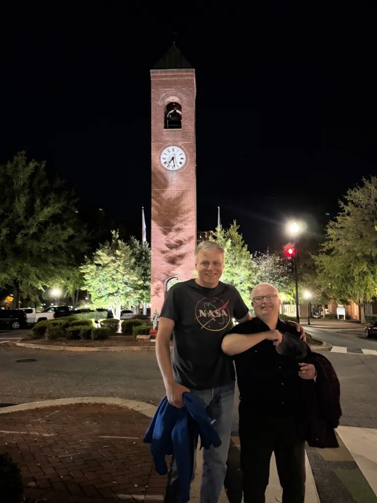 Radu and I in front of the clock tower from Back to the future!!