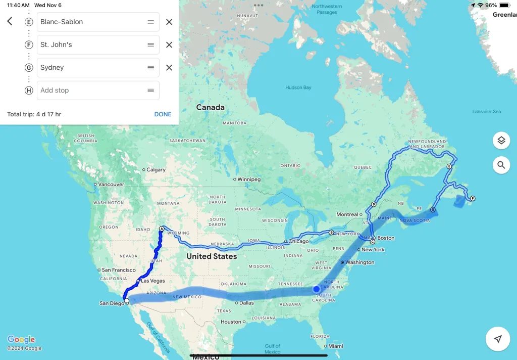 Simplified map, as Google Maps routing engine had issues with too many stops